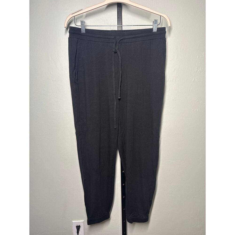 Eileen Fisher Stretch Jersey Knit Jogger Pants Womens M Black Drawstring Lounge - Picture 2 of 6
